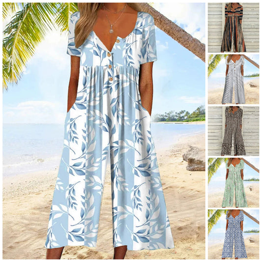 💥Special Sale 49% OFF💃Printed V-Neck Side Pocket Jumpsuit