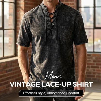 🎉LAST DAY SALE 50% OFF⚡👕Men Gothic Retro T-Shirt, Lace-up V-neck, Linen Pocket
