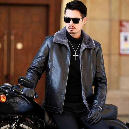 🎁【The perfect gift】 Men's winter waterproof leather jacket