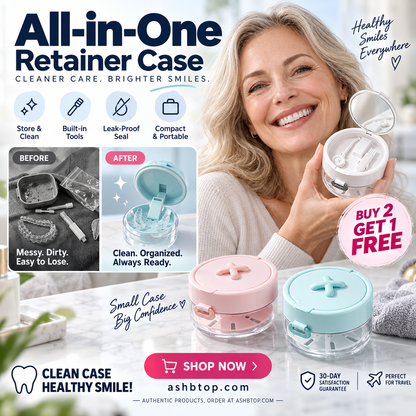 All-in-One Retainer Storage Case — Soaking Compartment, Built-in Mirror & Cleaning Tools