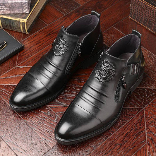 📢📢50 % OFF !!⏰⏰Leather Ankle Boots with Double Side Zipper and Pointed Toes for Men👞
