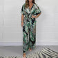 🥻Women's Summer Fashion Leaf Print Plus Size Bodysuit with Elastic Waist