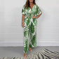 🥻Women's Summer Fashion Leaf Print Plus Size Bodysuit with Elastic Waist