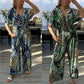 💕Women's Summer Fashion Leaf Print Plus Size Bodysuit with Elastic Waist