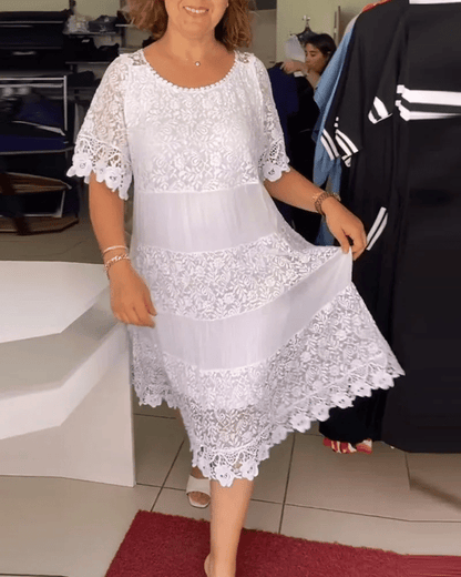 🔥49% OFF🔥 Solid Color Short Sleeve Lace Dress