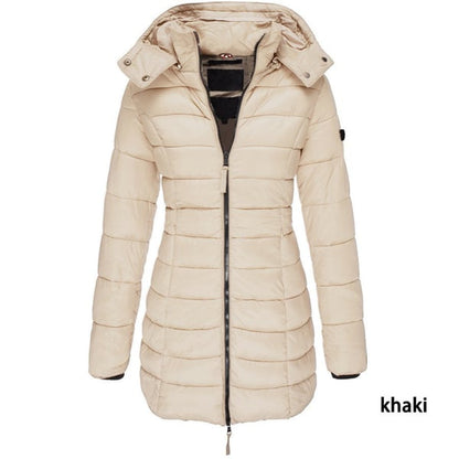 🔥HOT SALE 49% OFF✨Winter women's mid-length padded jacket warm solid color hooded jacket