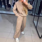 Women’s Round-neck Casual Sports Sweatshirt and Jogger Pants 2-piece Set