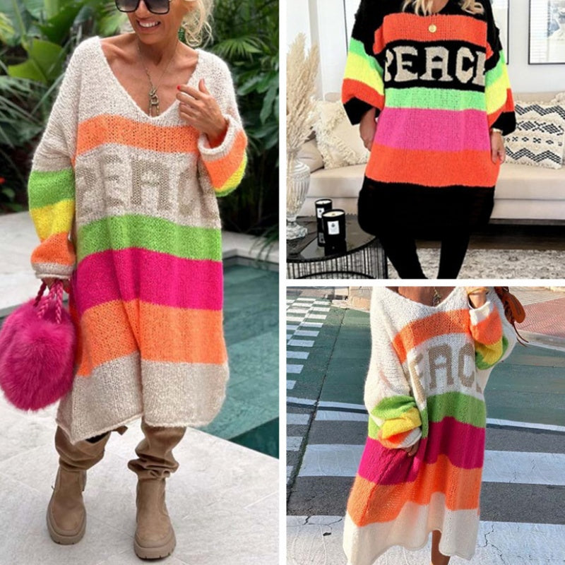 🔥Now enjoy 49% discount🔥Color Block V-Neck Letter Print Sweater Dress ...