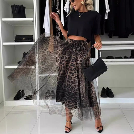 🔥🖤Black Friday Sale:49% OFF🔥Leopard Print Layered Design Bustier Maxi Skirt