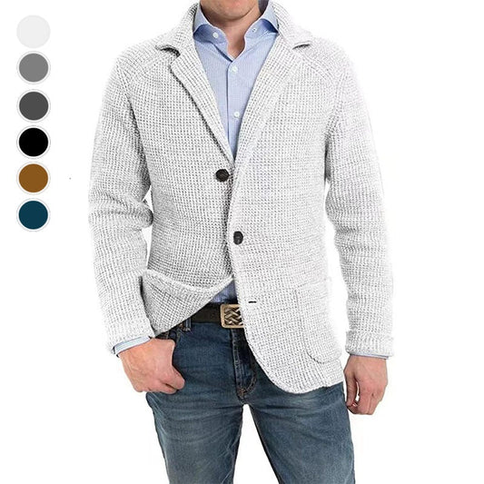 🔥Hot Sale🍂Men's Solid Lapel Knitted Long Sleeve Jacket