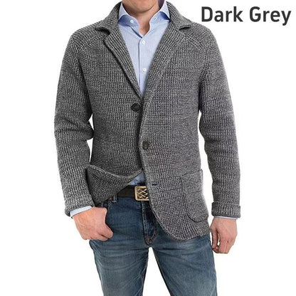 🔥Hot Sale🍂Men's Solid Lapel Knitted Long Sleeve Jacket