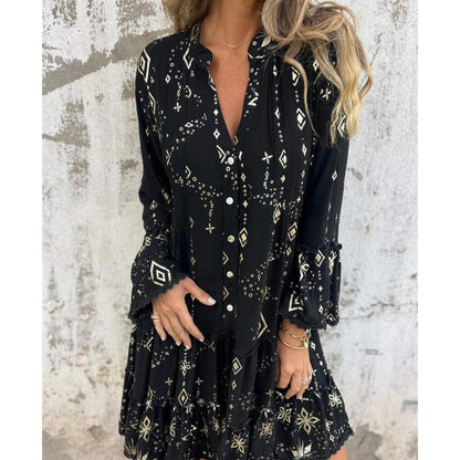 🔥🖤Black Friday Sale:49% OFF🔥Women's Geometric Print Comfortable V-Neck Midi-Dress