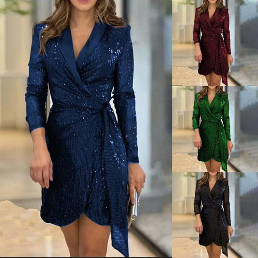 🎁[Best Gift for Her] Fashion Sexy Sequined Solid Color Waisted Dress for Lady