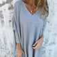 🌈 HOT SALE🌈Women's Long Sleeve Knitted V-Neck Loose Long Top