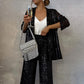 ✨Sequin Open Front Top Wide Leg Pants Set