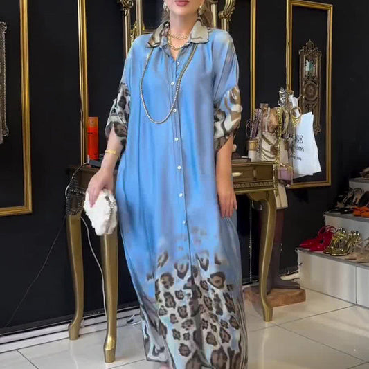 🔥2025 NEW SALES 49% OFF🔥Women's Printed Lapel Long Sleeve Maxi Dress