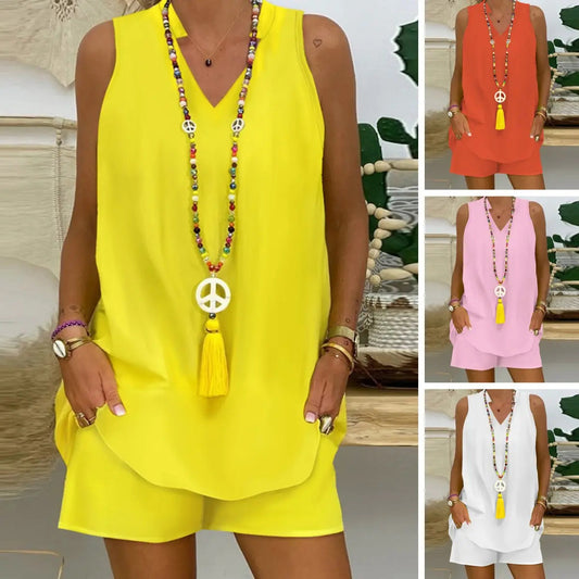 🌺Summer Hot Sale 49% OFF🏆Collar Sleeveless Casual Top and Pants Suit