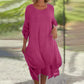 🌼limited Time Sale 49% OFF🌼Women's Elegant Solid Color Round Neck Loose Fit Dress