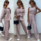 Women's Solid Color Vest & V-Neck Long Sleeve Top & Pants 3-Piece Set