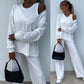 Women's Solid Color Vest & V-Neck Long Sleeve Top & Pants 3-Piece Set