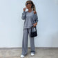 Women's Solid Color Vest & V-Neck Long Sleeve Top & Pants 3-Piece Set
