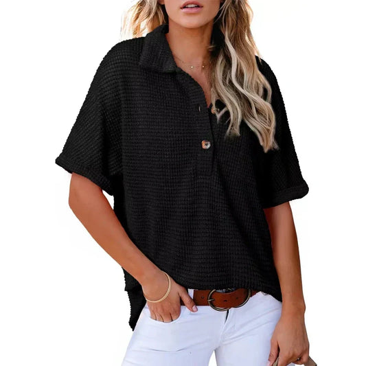 🩷Summer Sale - 49% Off🌈Women's Lapel Loose Short Sleeve Top