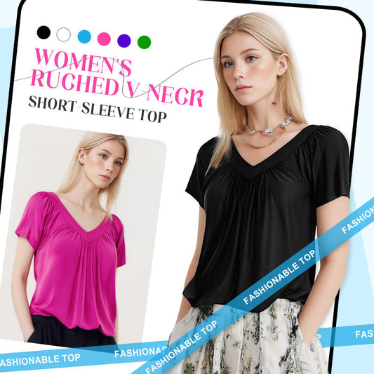 💖Limited Time SALE 49% OFF💷✨Women's Casual Pleated V-Neck Short-Sleeve Top