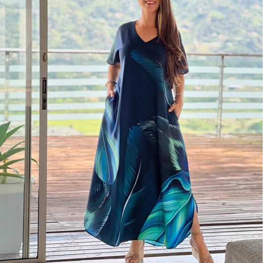 🌴Summer Specials SALE 49% OFF🌴Women's Loose Casual V-Neck Printed Short Sleeve Dresses