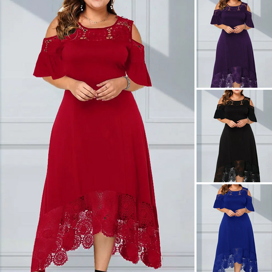 ⏳Time-limited Special⏰Women’s Elegant Cold Shoulder Lace Hem Dress