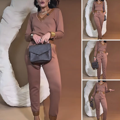 Comfortable Stylish Set-V-Neck Top & Drawstring Pants