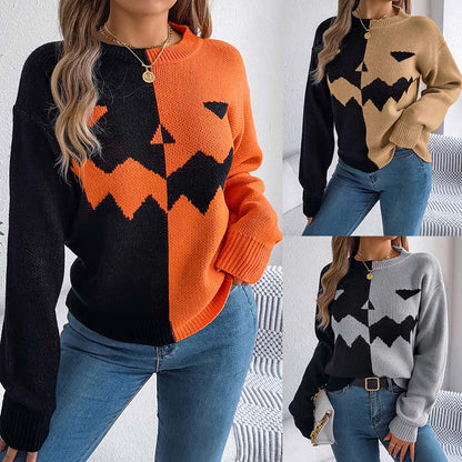 Women’s Chic Color-Blocking Ghost Face Sweater