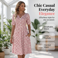 Women's Casual V-Neck Print Dress with Pockets