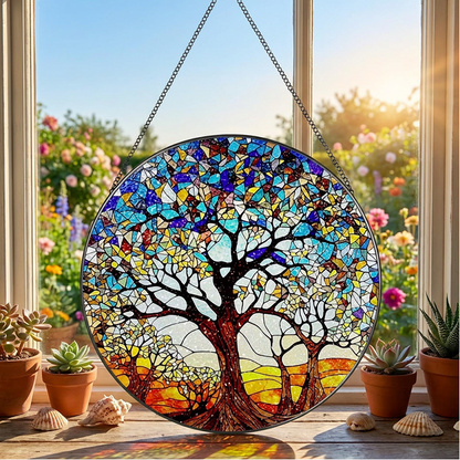 Stained Glass Tree of Life Window Hanging Decor